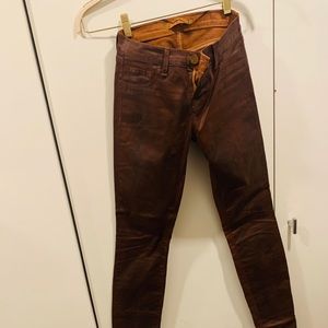I Brand waxed coated brown skinny jeans